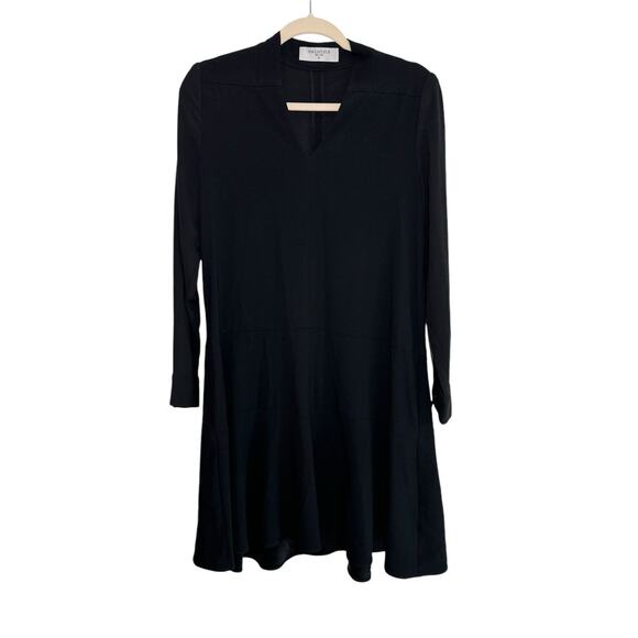 M.M. Lafleur Black Dress Long Sleeve V Neck Size XS Fit Flare Crepe - Picture 8 of 8